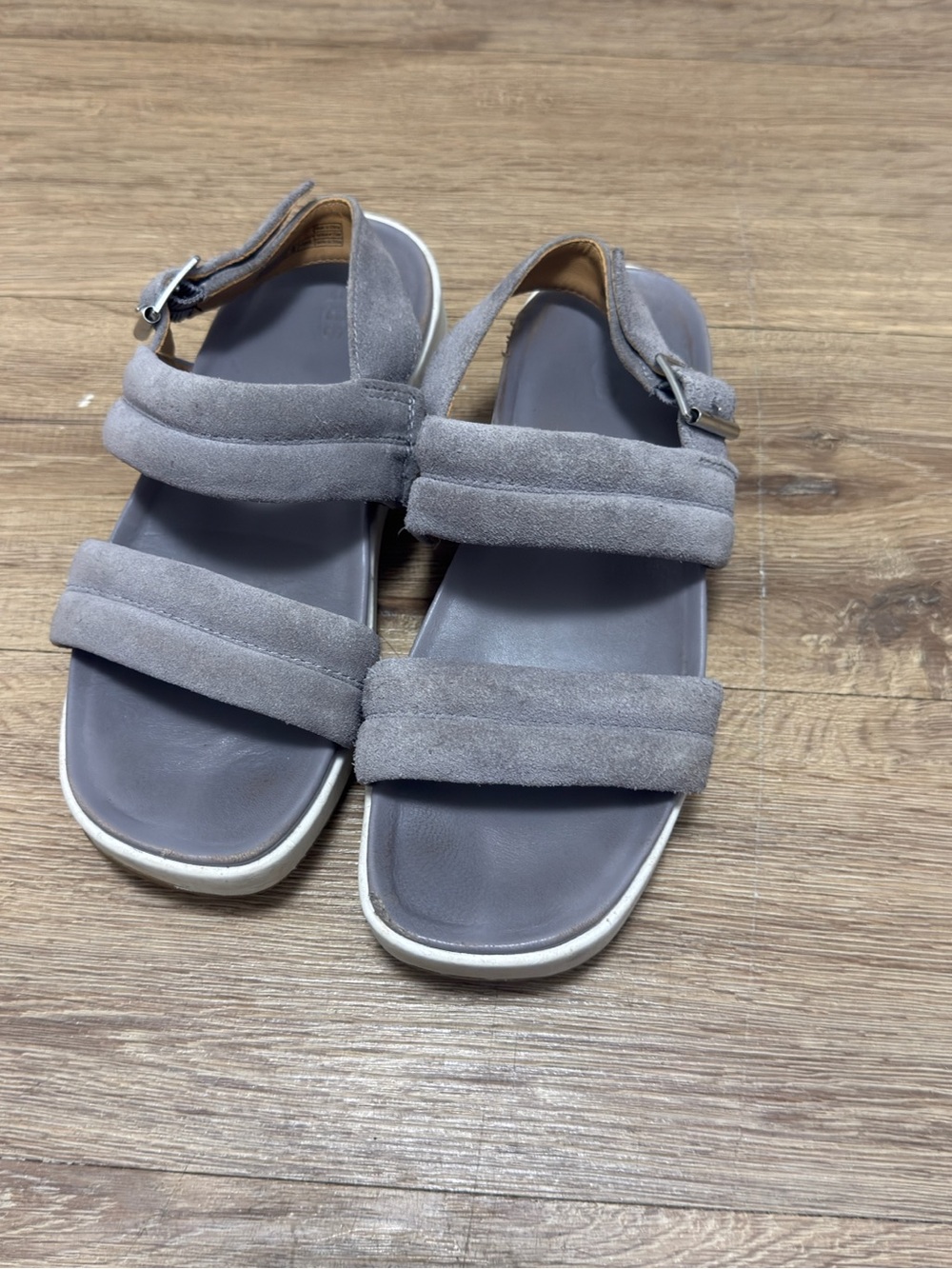 UGG Women's Gray Suede Double-Strap Buckle Sandals